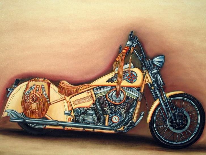 Harley Davidson Softail springer (Indian look) schilderij, Huis en Inrichting, Woonaccessoires | Schilderijen, Tekeningen en Foto's