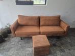 Prachtige moderne velvet zetel COGNAC kleur met POEF!!, Huis en Inrichting, Ophalen, Zo goed als nieuw, Hoekbank, Stof