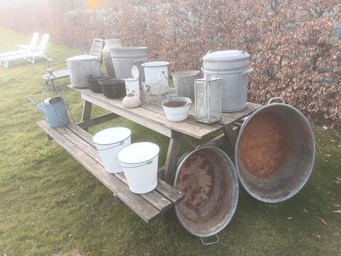 Groot lot zinken, ijzeren, emaillen, aluminium voorwerpen, Antiek en Kunst, Curiosa en Brocante, Ophalen of Verzenden