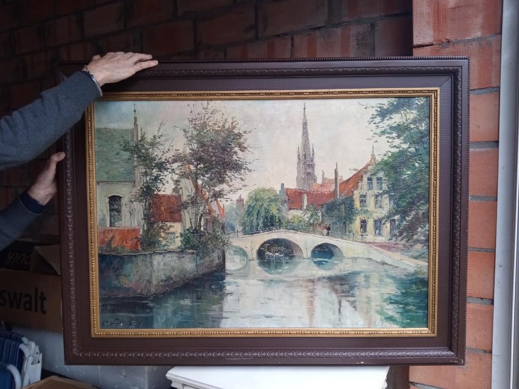 Schilderij Brugge E. De Geest, Antiek en Kunst, Kunst | Schilderijen | Klassiek, Ophalen