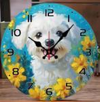 Horloge murale ronde en bois blanc pour chiot (25 cm)Nouveau, Enlèvement ou Envoi, Neuf, Horloge murale
