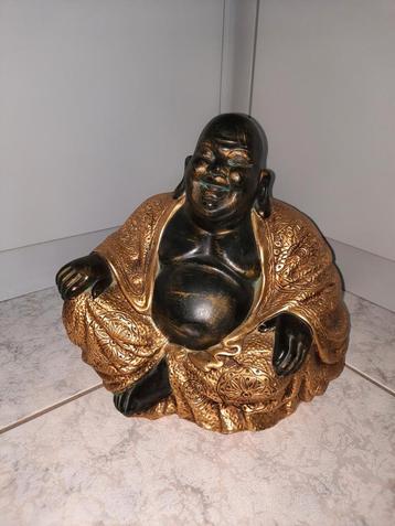 Stenen Boeddha beeld in zwart/goud