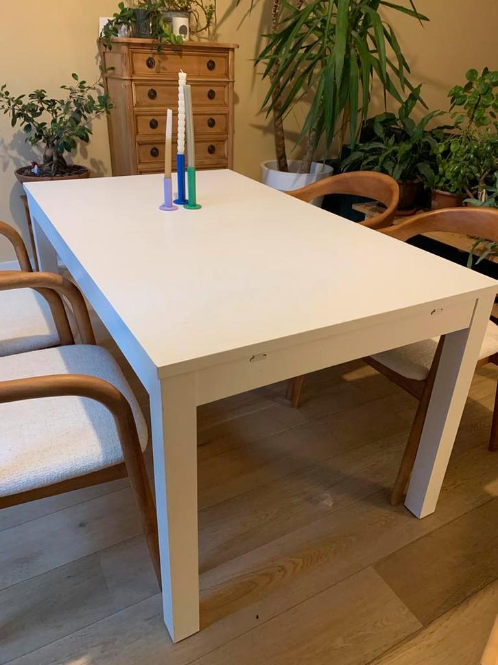 Tafel met 2 verlengstukken, Huis en Inrichting, Tafels | Eettafels, Gebruikt, Rechthoekig, Ophalen
