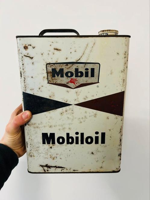 Bidon d’huile olie blik Olieblik oil can Mobiloil mobil, Verzamelen, Merken en Reclamevoorwerpen, Ophalen of Verzenden