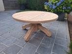 Volledig massief eiken ronde salontafel. Geluchtgomd., Ophalen of Verzenden, Zo goed als nieuw