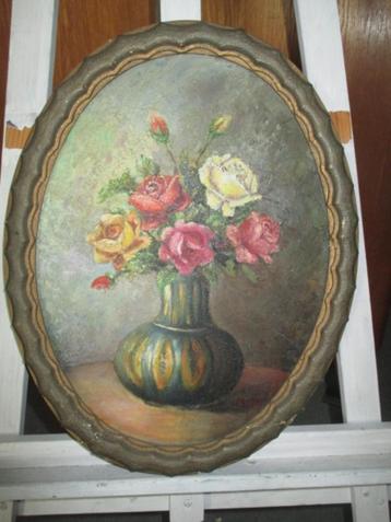 Schilderij "Bloemen in vaas", ovaal beschikbaar voor biedingen