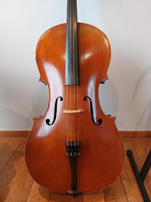 Cello 4/4 Kopie van E. Langonet 1946, Muziek en Instrumenten, Strijkinstrumenten | Cello's, Zo goed als nieuw, 4/4-cello, Met koffer