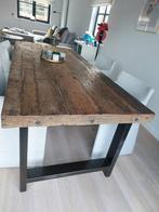 steigerhouten tafel met metalen onderstel, Huis en Inrichting, Tafels | Eettafels, Ophalen, Gebruikt