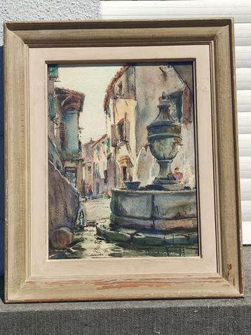 aquarelle fontaine st paul de vence signe beschikbaar voor biedingen