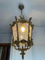 Hanglantaarn antiek brons met geëtste glazen panelen 1930, Ophalen, 50 tot 75 cm, Zo goed als nieuw, Glas