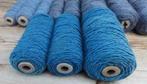 3 Oude klossen garen op houten spoel, blauw / groen, Ophalen of Verzenden