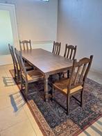 Eiken tafel en 6 stoelen met rieten zit, Huis en Inrichting, Complete eetkamers, 4 tot 6 stoelen, Gebruikt, Ophalen