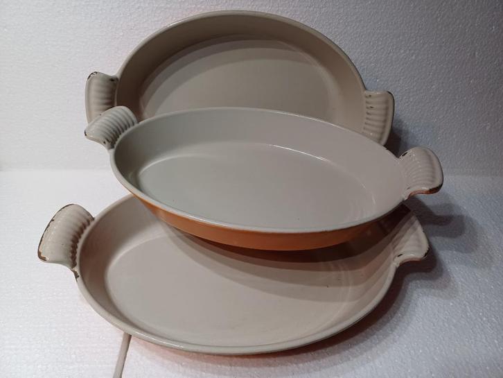 Drie ovale vintage gietijzeren Cousances schotels Nr 28 ., Huis en Inrichting, Keuken | Potten en Pannen, Gebruikt, Overige typen
