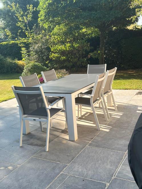 Tuintafel Bristol en set 6 stoelen, Tuin en Terras, Tuinsets en Loungesets, Zo goed als nieuw, Tuinset, Aluminium, 6 zitplaatsen