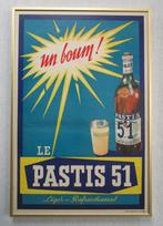 Vintage affiche Pastis 51 ingekaderd, Verzamelen, Ophalen of Verzenden, Gebruikt, Reclamebord