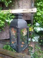 lantaarn -metaal(+blauw glas)+koperen windlicht, Antiek en Kunst, Ophalen of Verzenden