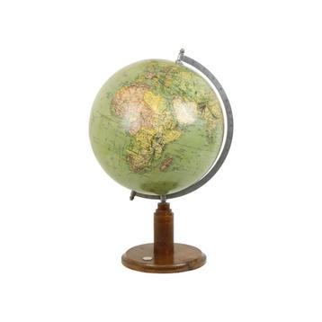 Vintage Wereldbol Globe met Kompas op Eiken Basis Jaren 40
