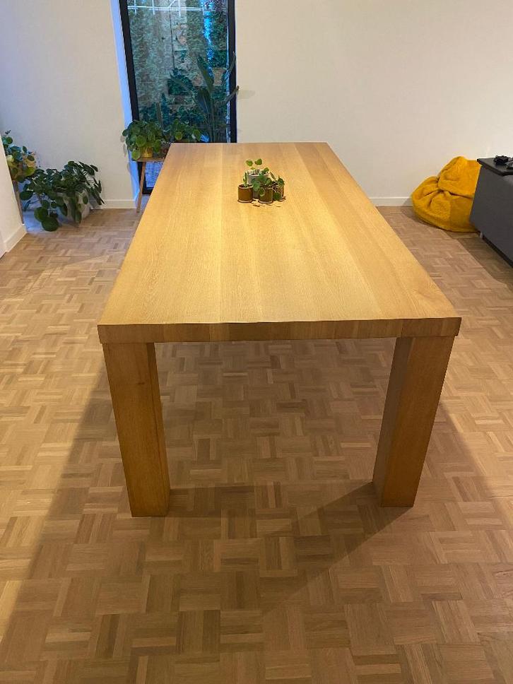 Houten eettafel, Huis en Inrichting, Tafels | Eettafels, Gebruikt, 50 tot 100 cm, 200 cm of meer, Vijf personen of meer, Rechthoekig