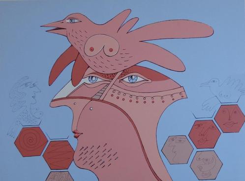 WALTER DE RYCKE / VROUWVOGELGEDACHTE / ZEEFDRUK / 56x76cm, Antiek en Kunst, Kunst | Litho's en Zeefdrukken, Verzenden