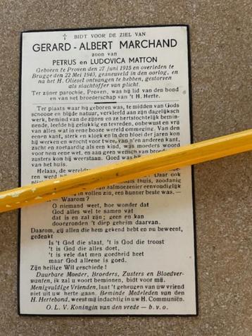 Oorlogsslachtoffer MEI 1940Soldaat Gerard Marchand Proven beschikbaar voor biedingen