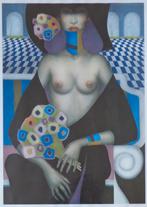 JEF VAN TUERENHOUT / NAAKTE KONINGIN / KLEURZEEFDRUK 81x60cm, Enlèvement
