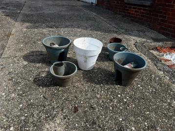 Lot bloempotten en voerhuisje beschikbaar voor biedingen