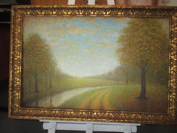 Schilderij "Beekje met bomen", Antiek en Kunst, Kunst | Schilderijen | Klassiek, Ophalen of Verzenden
