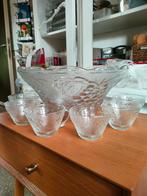 Vintage glazen punchbowl met 11 glaasjes, Ophalen of Verzenden