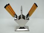 Chrome Messenhouder & Amber en Zwart Bakeliet- Catalin, Verzenden