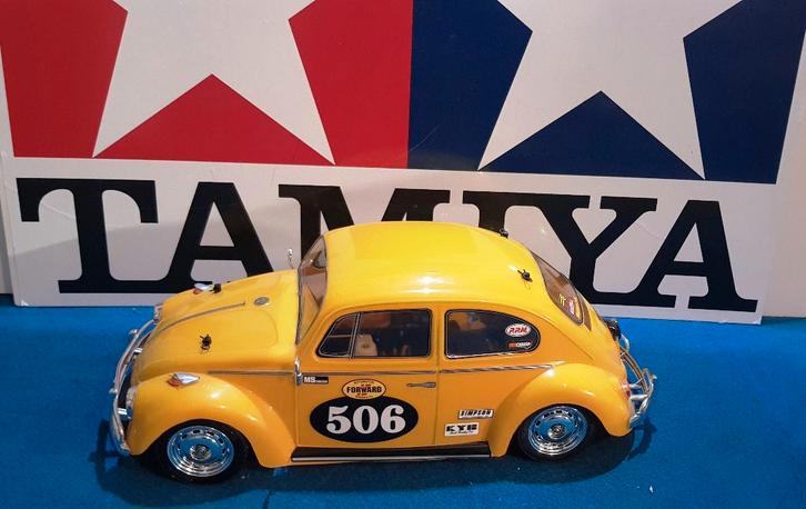 Vintage Tamiya M-02L chassis met een  Volkswagen Beetle kap, Hobby en Vrije tijd, Modelbouw | Radiografisch | Auto's, Zo goed als nieuw
