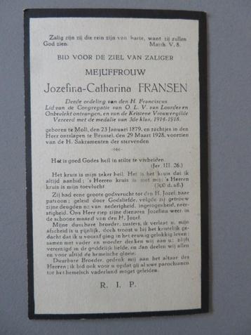 Jozefina Fransen Mol 1879 Brussel 1928 + medailles beschikbaar voor biedingen