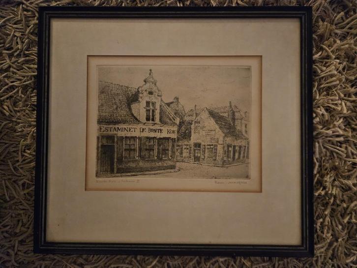 Ets Romain Malfait - Bonte koe - Lokeren -39/50, Antiek en Kunst, Kunst | Etsen en Gravures, Ophalen
