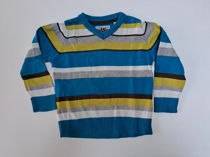 Mt 92 Blauw, groen, wit, grijs, bruin gestreepte trui, Kinderen en Baby's, Kinderkleding | Maat 92, Gebruikt, Jongen, Trui of Vest