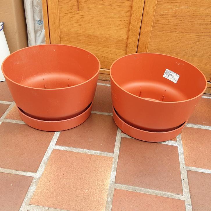Mooie grote bloempotten D32cm, 5€/st, Jardin & Terrasse, Pots de fleurs, Comme neuf, Synthétique, Intérieur, Balcon, Jardin, Moins de 40 cm