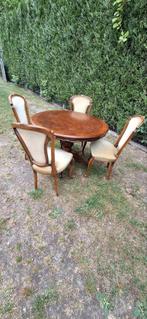 Brocante tafel in hout met 4 stoelen, Huis en Inrichting, Ophalen, Gebruikt, 4 tot 6 stoelen
