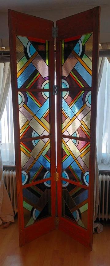 Indrukwekkende art deco glas in lood paravent / roomdivider, Antiek en Kunst, Ophalen