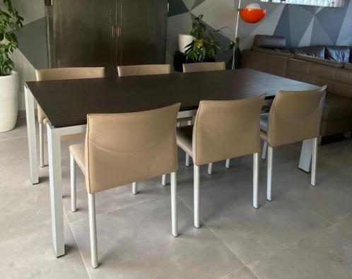 Eettafel Arco uitschuifbaar tot maximaal 2m50 met 6 stoelen, Huis en Inrichting, Tafels | Eettafels, Gebruikt, 50 tot 100 cm, 150 tot 200 cm