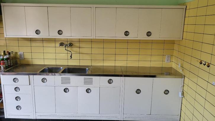 Vintage/Retro Metalen Keuken Boven en Onderkasten, Huis en Inrichting, Keuken | Keukenelementen, Gebruikt, 150 tot 200 cm, 200 cm of meer