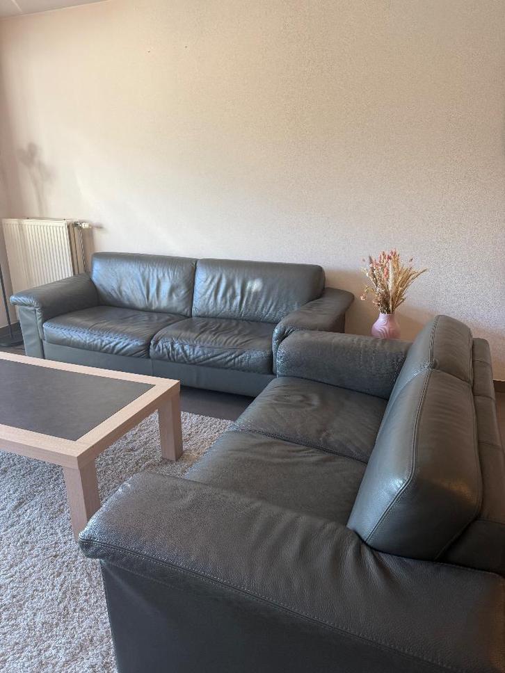 Canapés en cuir gris, Maison & Meubles, Canapés | Salons, Utilisé, Banc droit, Quatre personnes ou plus, 75 à 100 cm, Cuir, Enlèvement