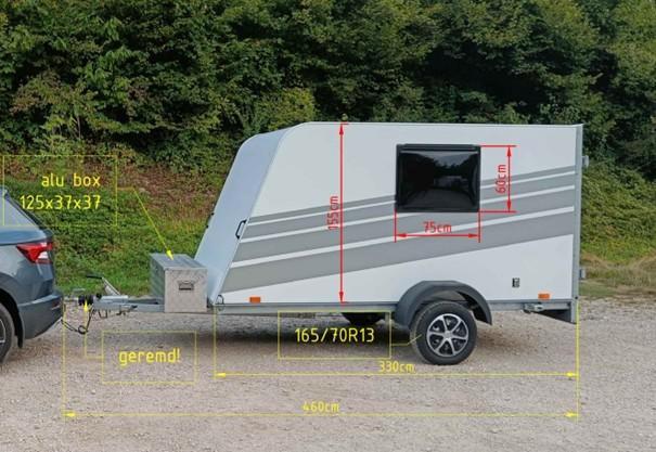 mini caravan met airco, Caravans en Kamperen, Caravans, Particulier, tot en met 2, tot 500 kg, Standaardzit, Overige merken, Lengtebed