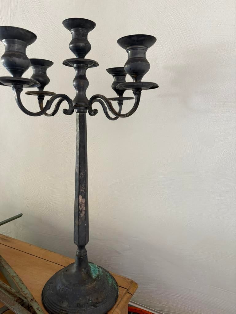 Zware Verzilverde Kandelaar - 77 cm Hoog, Ophalen