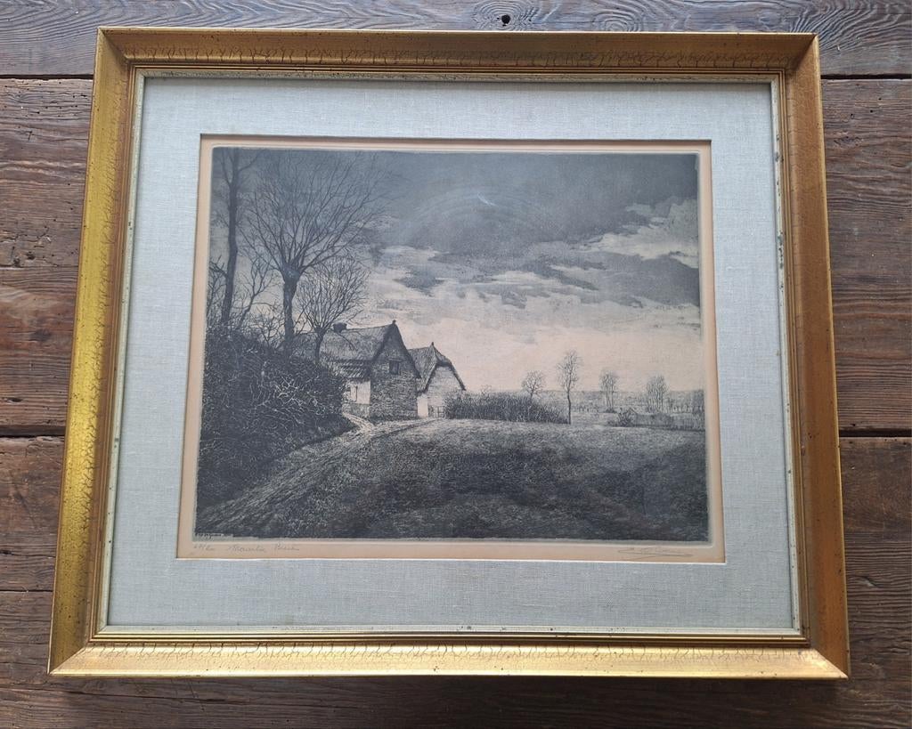 Ets emiel de cooman 1954 maartse buien, Antiek en Kunst, Kunst | Etsen en Gravures, Ets, Ophalen of Verzenden