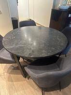 Ronde eettafel (marmer look) + 4 stoelen, Huis en Inrichting, Tafels | Eettafels, Ophalen, Zo goed als nieuw, Rond