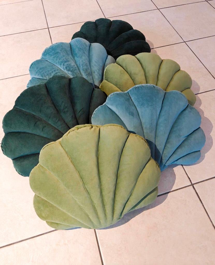 Set schelpvormige velours kussens – Deco, Ophalen, Gebruikt, Groen, Overige vormen