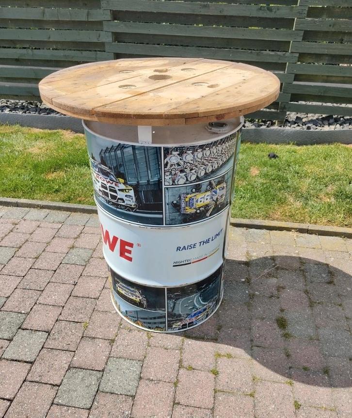 Limited Edition Statafel op Olievat – RAISE THE LIMIT!, Huis en Inrichting, Tafels | Statafels, Zo goed als nieuw, Ophalen