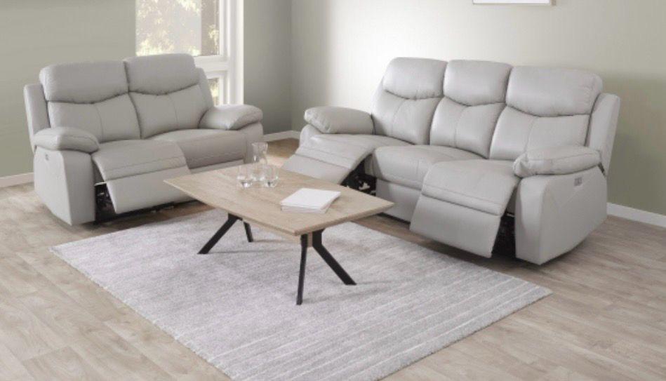 Salon en cuir relax électriques – 3 places + 2 places, Maison & Meubles, Enlèvement, Comme neuf, Gris