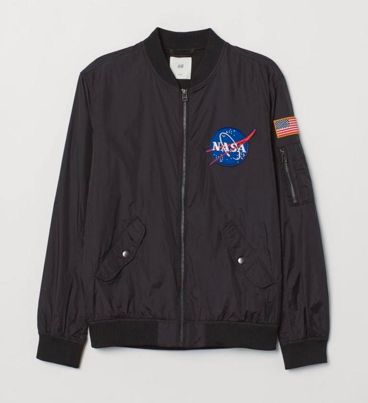 H&M Nasa jas jack bomberjack maat L pilotenjack ruimtevaart, Kleding | Heren, Jassen | Zomer, Zo goed als nieuw, Maat 52/54 (L)