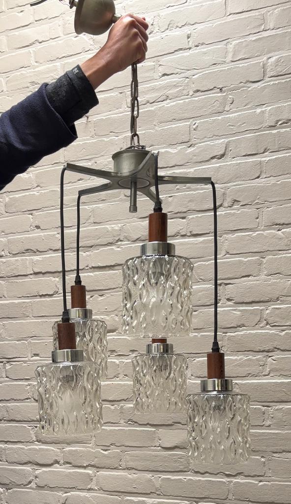 Lampe suspendue rétro vintage avec 5 points lumineux, Maison & Meubles, Vintage, retro, mid-century modern, Comme neuf, Verre