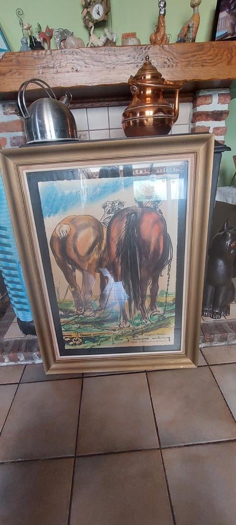 Orgineel ontwerp De trekpaarden Stefaan Tessely 1931 60 op80, Ophalen