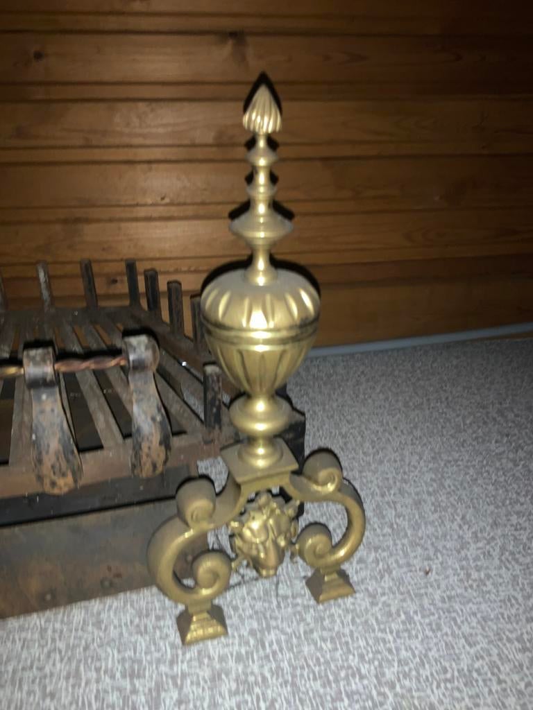 Gesmeede korf voor openhaard met koperen armaturen, Antiek en Kunst, Ophalen, Koper of Brons